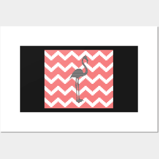 Flamingo - abstract geometric pattern - pink, black and white. Posters and Art